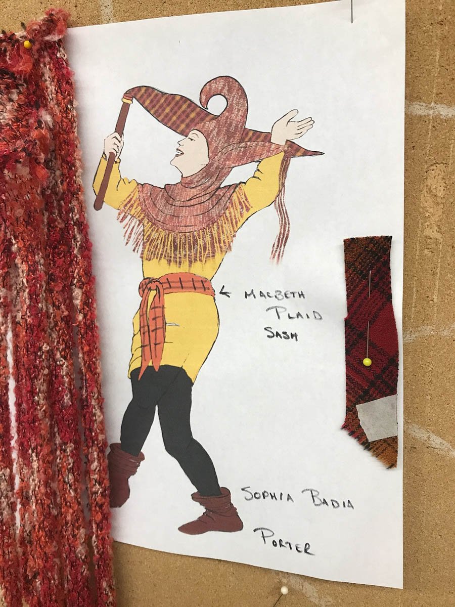 UNCO: Jestor's Bauble for Macbeth. Costume Design sketch showing hat.