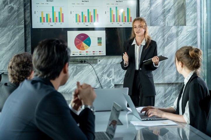 presentazione professionale in inglese durante un meeting