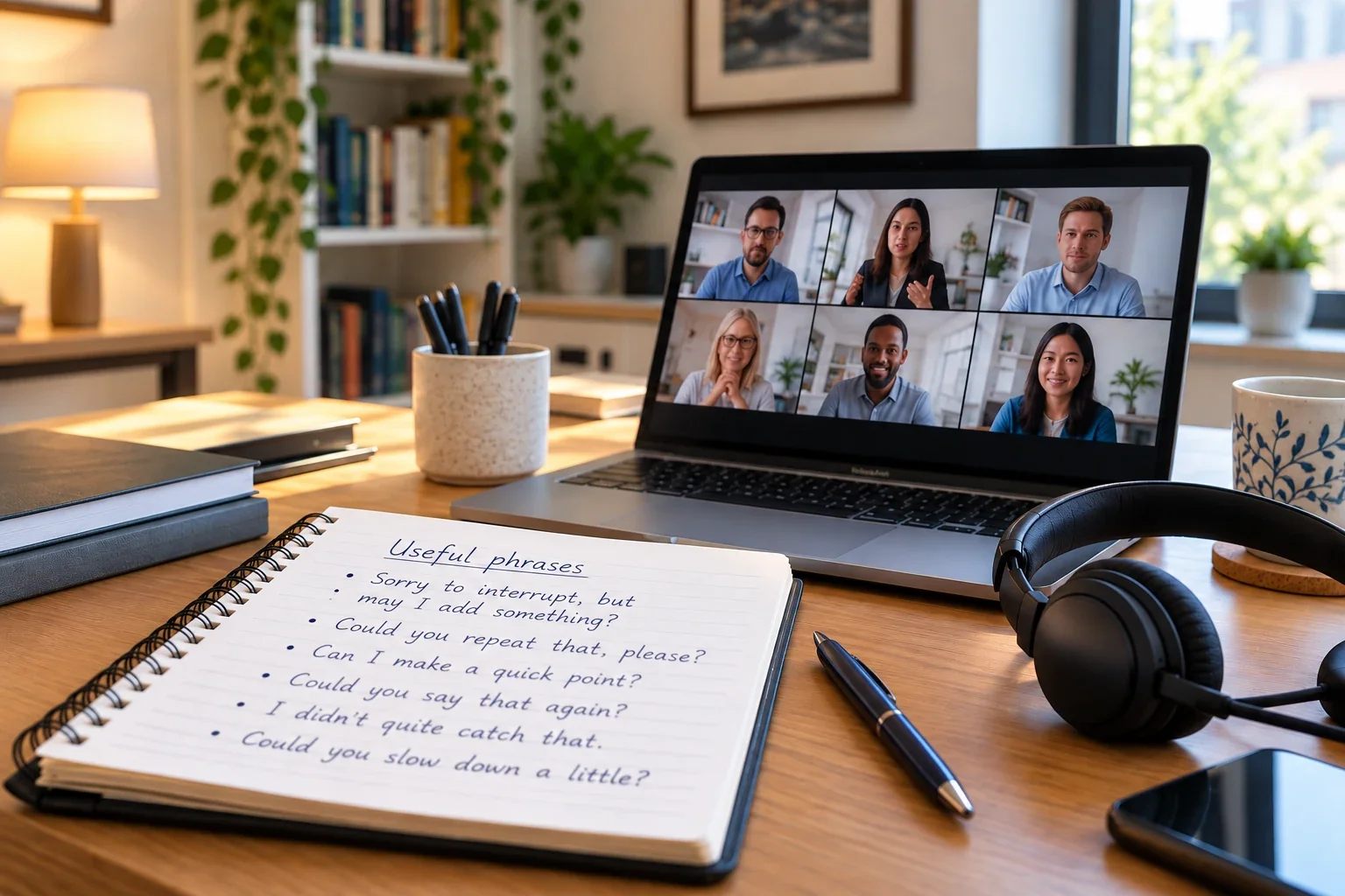 Quaderno con frasi utili in inglese per partecipare a riunioni online