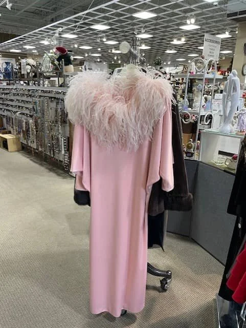 Vintage Pink Ostrich Feather Lounging Gown by Lucie Ann