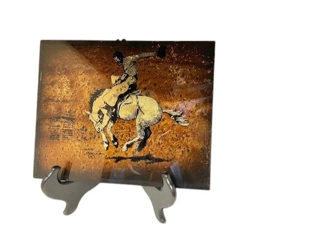 Original Rare JACK WHITE Gold Leaf "Echruseos" Painting "Bucking Bronco" Signed