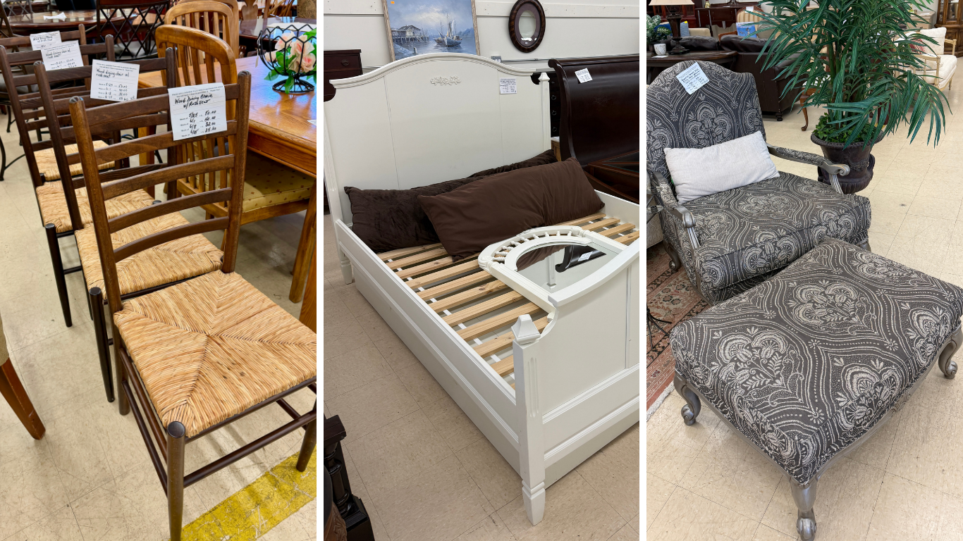Used furniture for sale at House of Hope Resale furniture resale in Lake Zurich, IL, including dining room furniture, bedroom furniture, accent seating, and home furniture at thrift store prices.