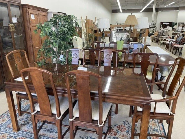 Vintage Henredon Ming Style Dining Room Table and 2 Matching Cabinets