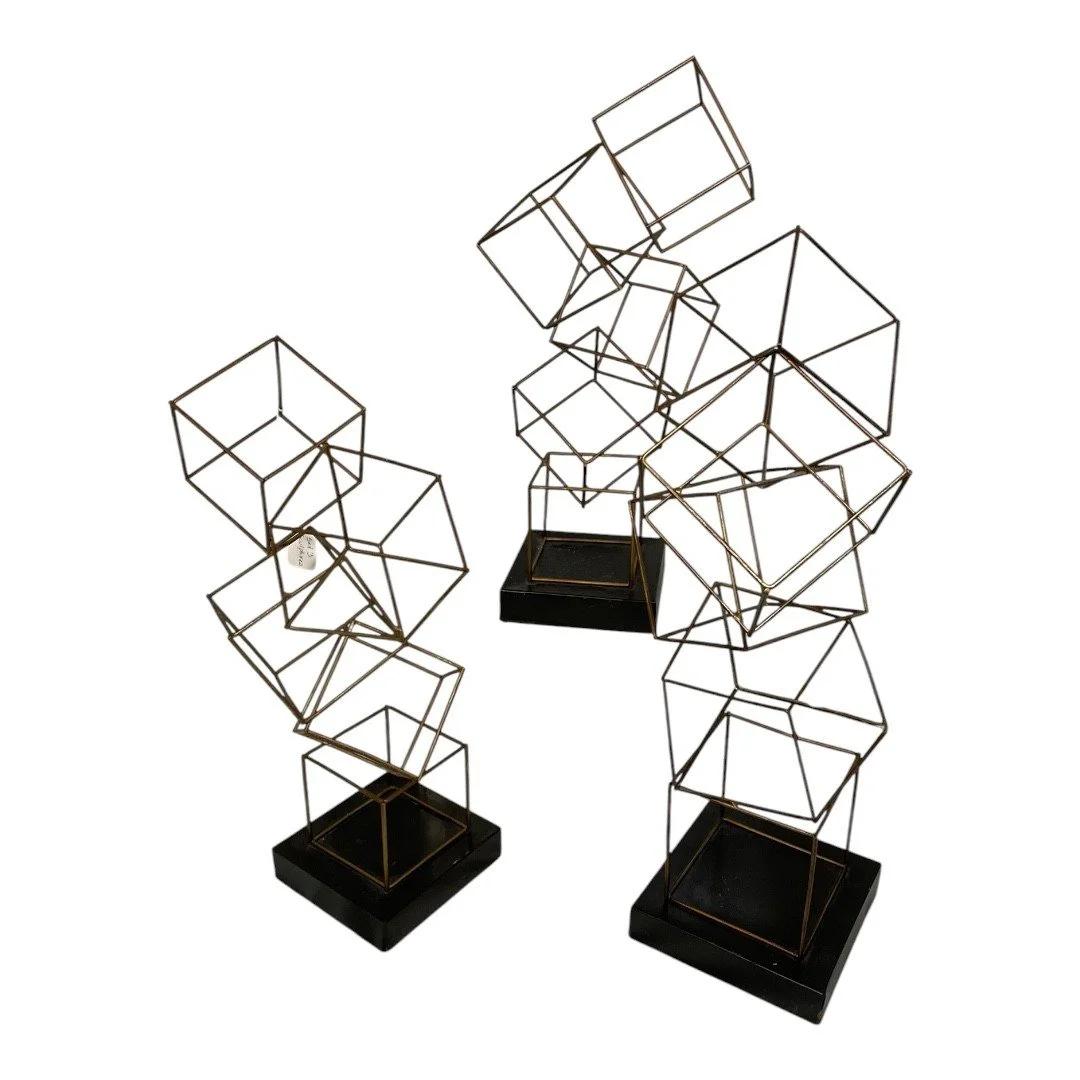 Set of 3 Midcentury Modern Brass Sculptures on Black Base