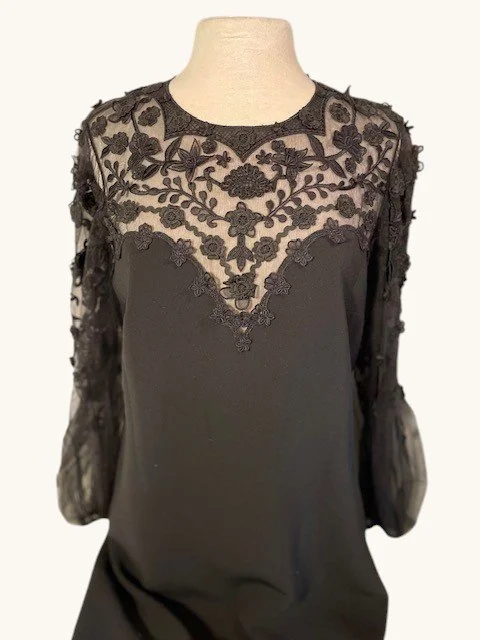 Carolina Herrera New York Black Lace Applique Dress (Main Runway Line)