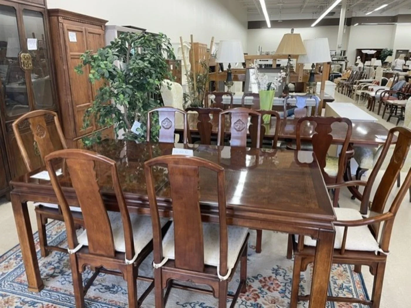 Vintage Henredon Ming Style Dining Room Table and 2 Matching Cabinets