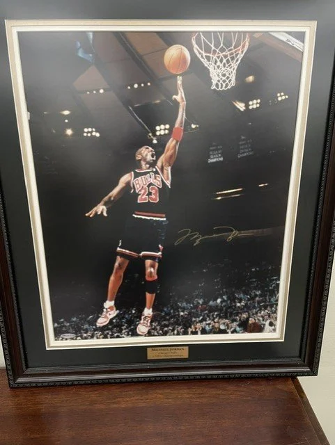 Michael Jordan Autographed Framed Photo Chicago Bulls Black Jersey Upper Deck UDA COA