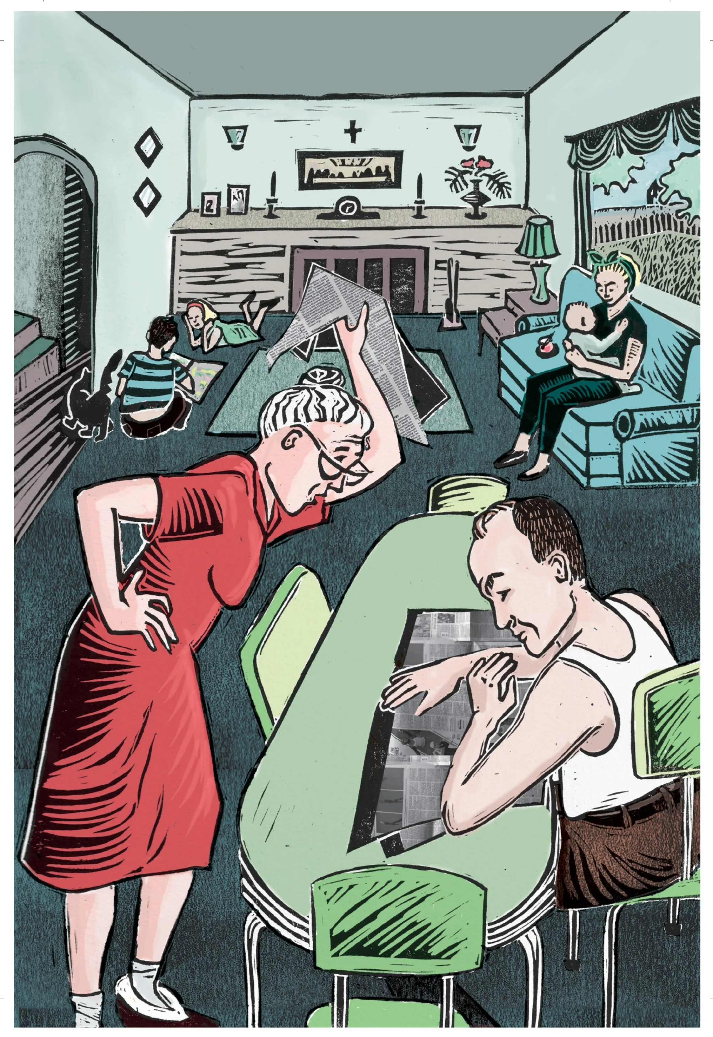 "A Good Man is Hard to Find" Full Page Block Print with Digital Color