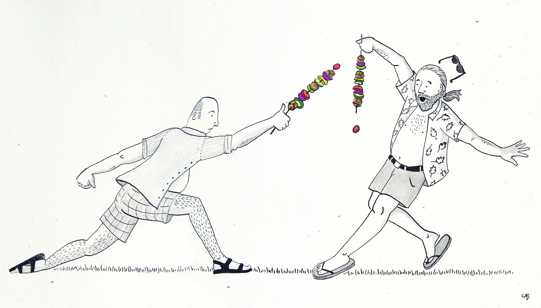Backyard Kebobs -  Pen & Ink