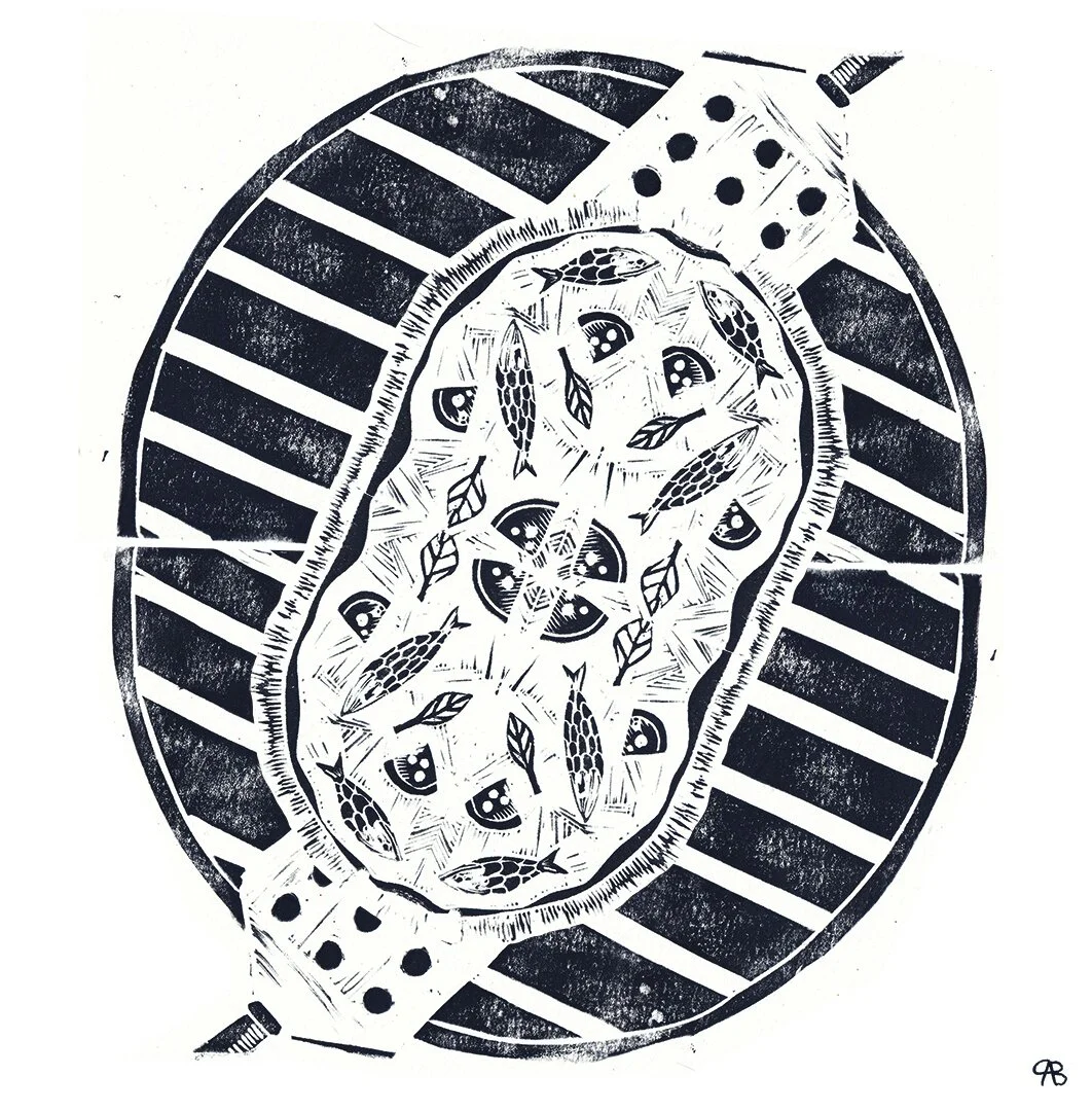 Grilled Pizza Block Print