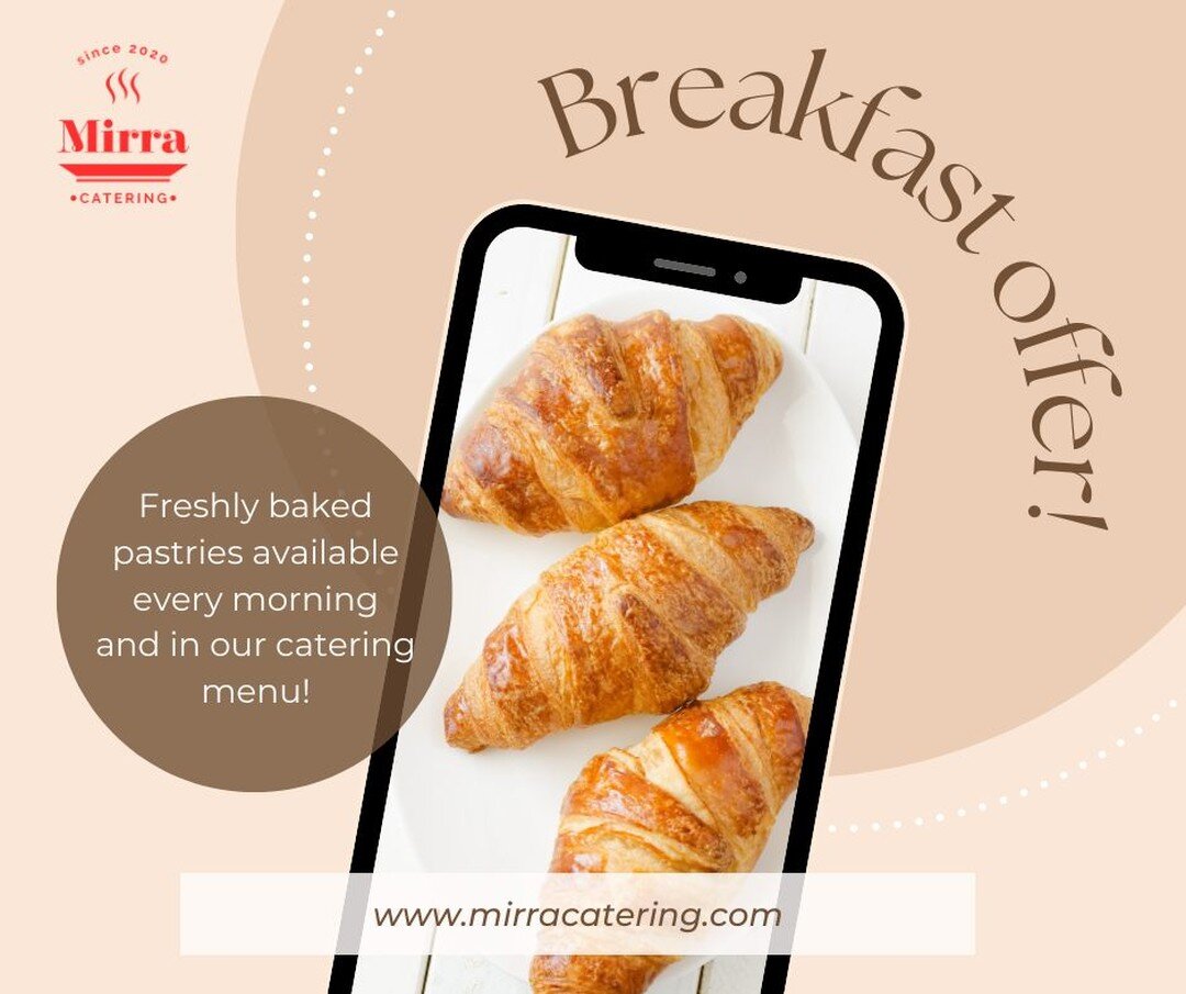 Have you tried your freshly baked pastries yet? They are available every morning in-store as well as on our catering menu! Get them delivered to your straight to your office for breakfast!*

*Min order applies. 

Order via:
📩 info@mirracatering.com 