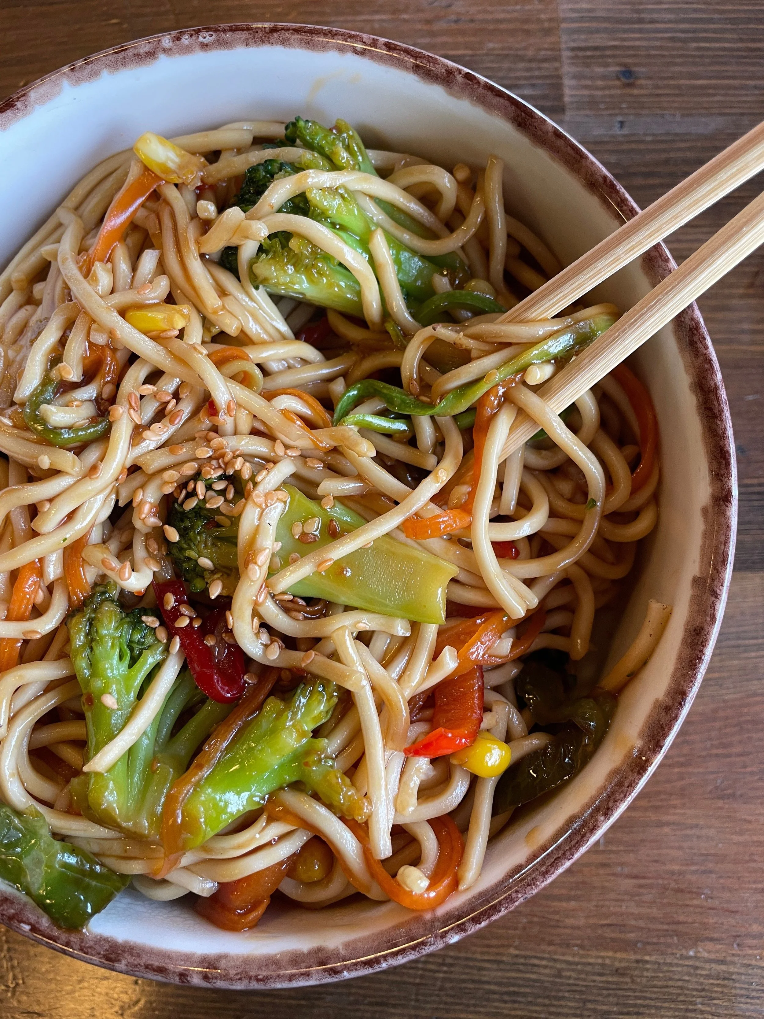 Spicy Ginger Noodles with Seasonal Chopped Vegetables
