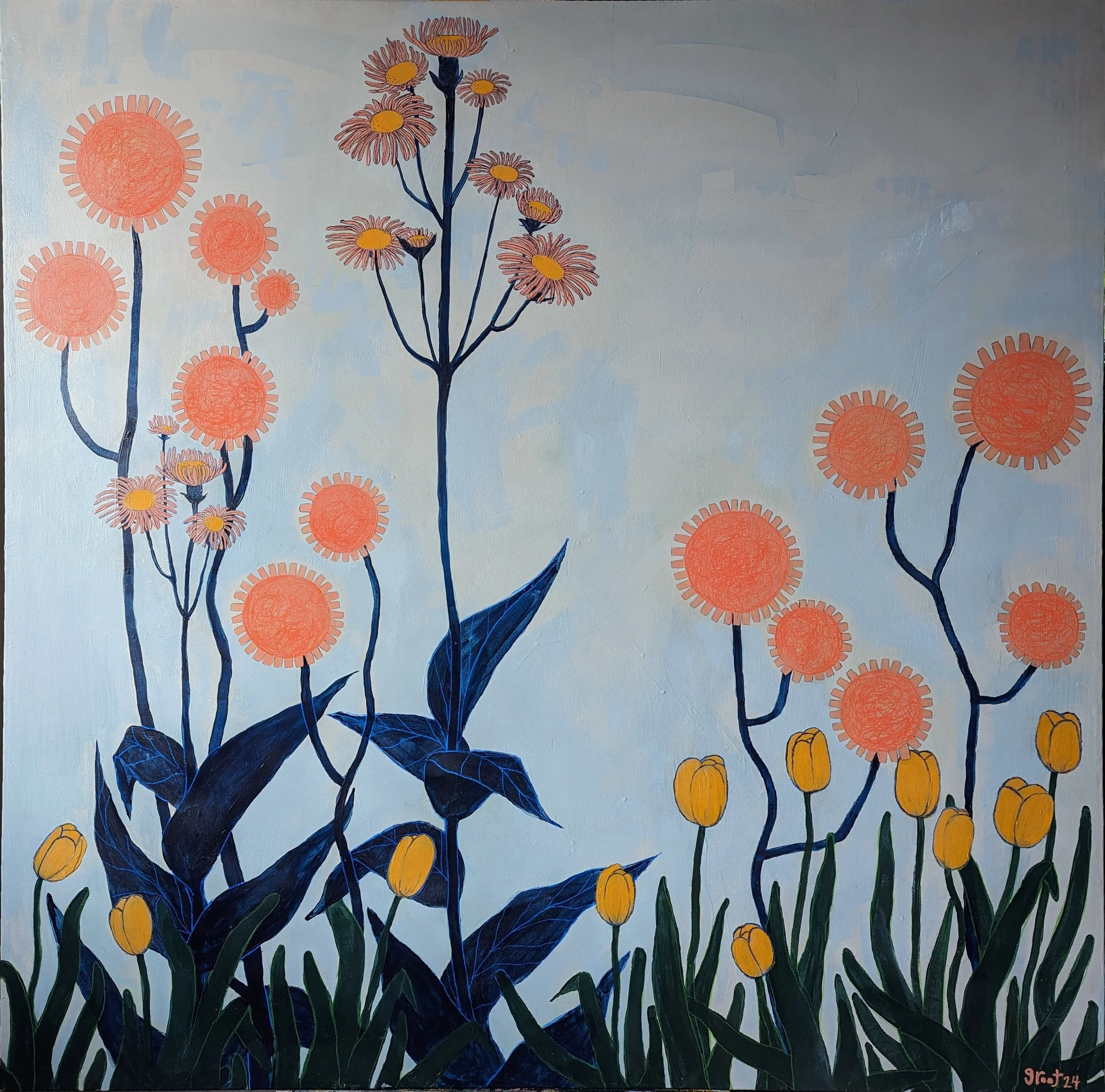 elecampane and tulips, 4'x4'