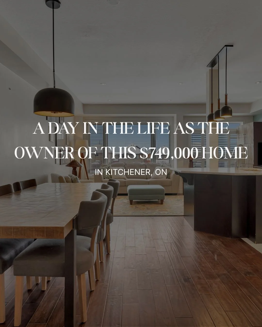 A day in the life as the owner of this freehold townhouse for sale at 50 Greenwater St. Kitchener, Ontario.
Start off your morning on the open-concept main floor where breakfast and coffee all happen in one bright, open space. Midday, you&rsquo;ve go