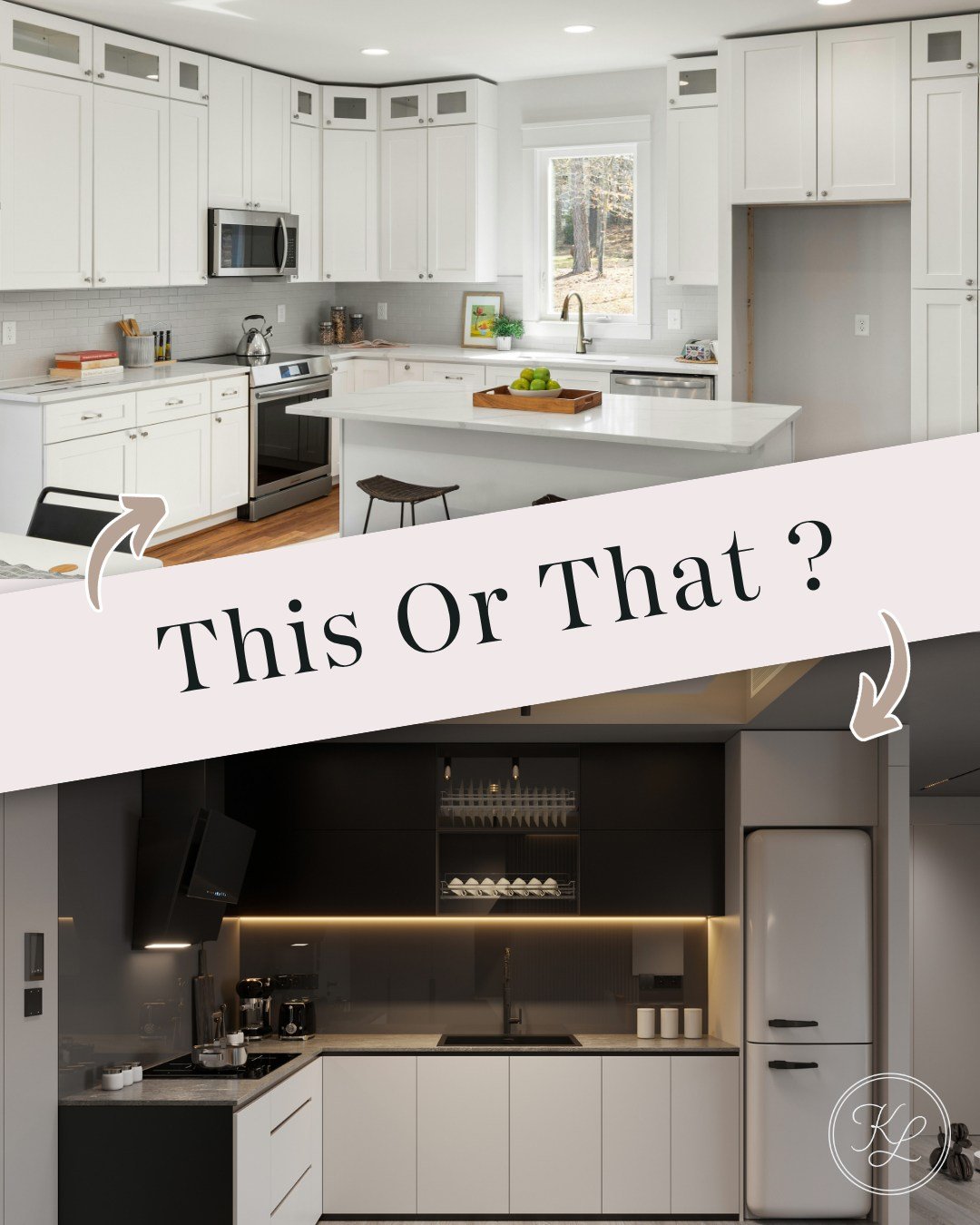 🤍 All White or Dark &amp; Moody&hellip; which one are you choosing? 🖤

There&rsquo;s something timeless about a bright, all-white kitchen&mdash;clean, airy, and effortlessly fresh ✨

But a dark, moody kitchen? Rich, dramatic, and full of personalit
