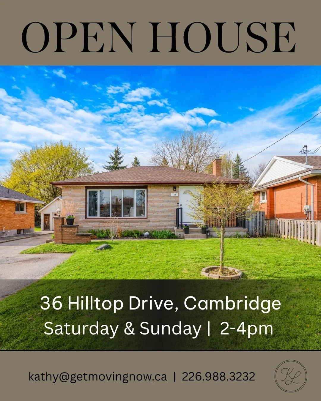 Join us this weekend at the open house for 36 Hilltop Drive in Cambridge!
Saturday &amp; Sunday 2:00&ndash;4:00 PM
This 2+2 bedroom, 2 bathroom home offers a spacious layout, large windows, in-law suite potential with a separate entrance, a large fen
