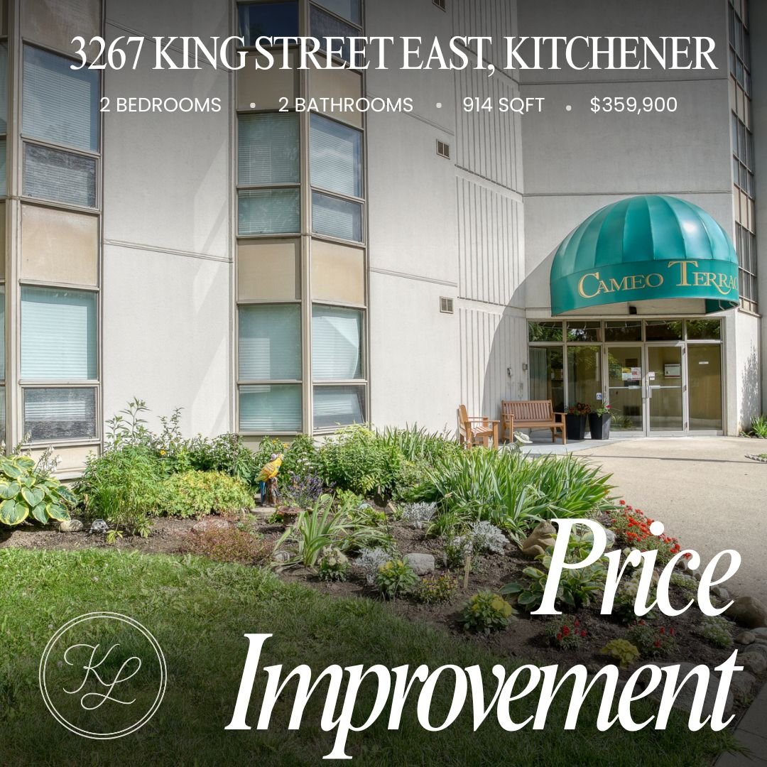 Price improvement at 3267 King Street East, Kitchener.
Now offered at $359,900, this spacious 2-bedroom, 2-bathroom condo offers 914 sq. ft. of comfortable living space, plus great building amenities including a pool, gym, and private balcony. A grea