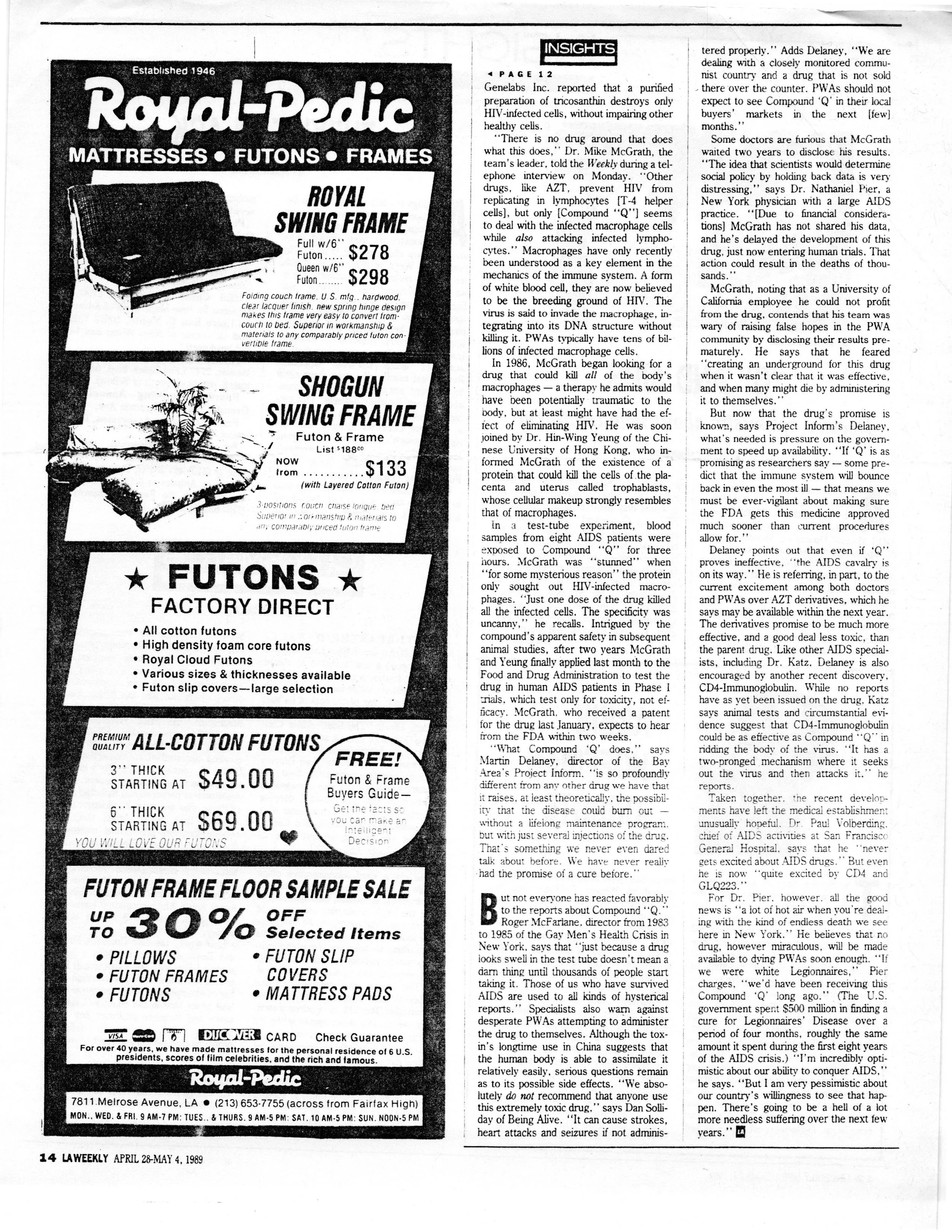 Q and Aids by Douglas Sadownick LA Weekly Article