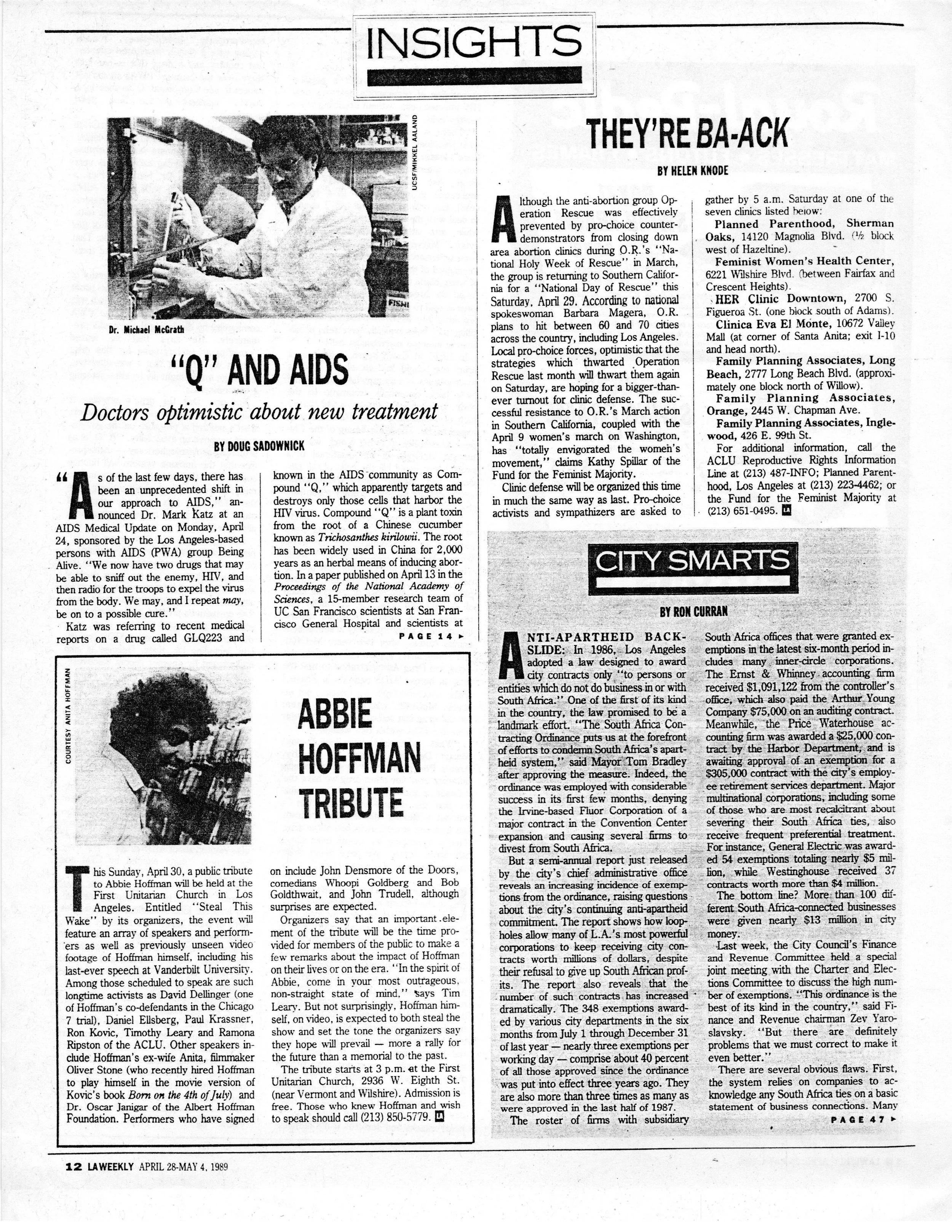 Q and Aids by Douglas Sadownick LA Weekly Article