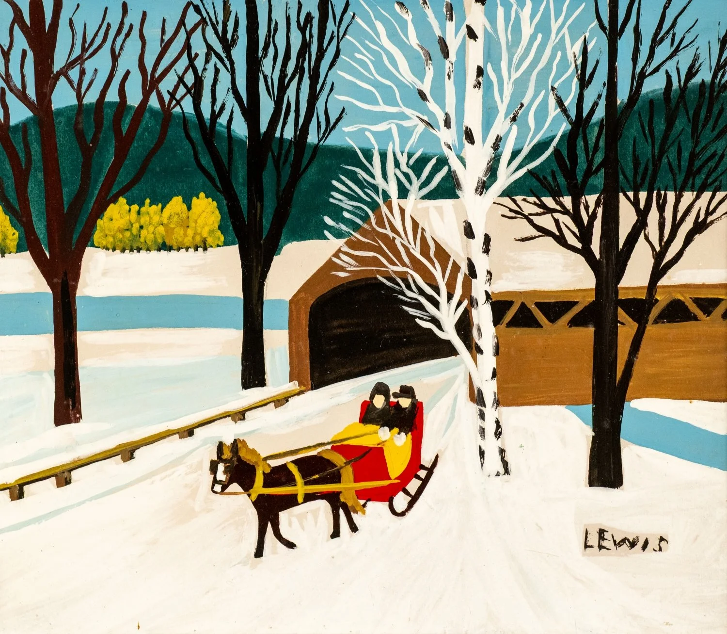 Maud Lewis, Sleigh Ride through Covered Bridge
