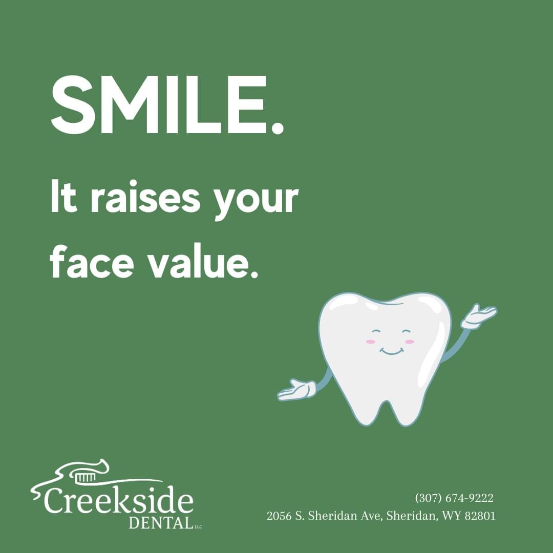 Schedule your appointment today! Preventative care is better than disease care - Let's keep you healthy.
Call us at (307) 674-9222 

#creeksidedental #wyoming #dental #sheridanwyoming #familydentist #oralcare #dentaleducation #dentalprevention #compr
