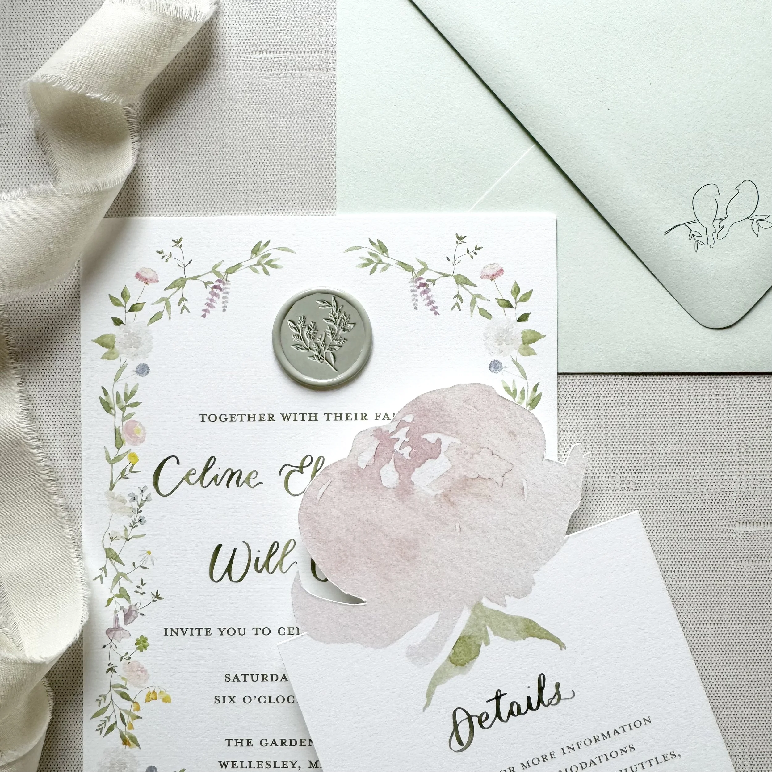 custom-wedding-stationery-wax-seal-peony-flower