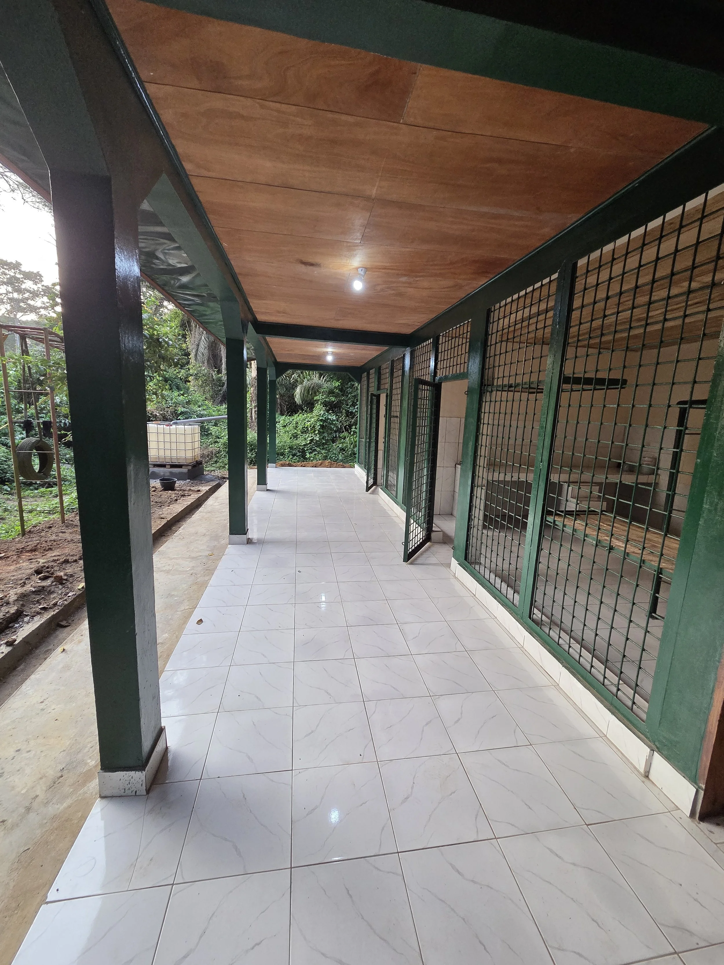 Purpose built indoor sleeping areas for rescued primates at Ape Action Africa in Cameroon