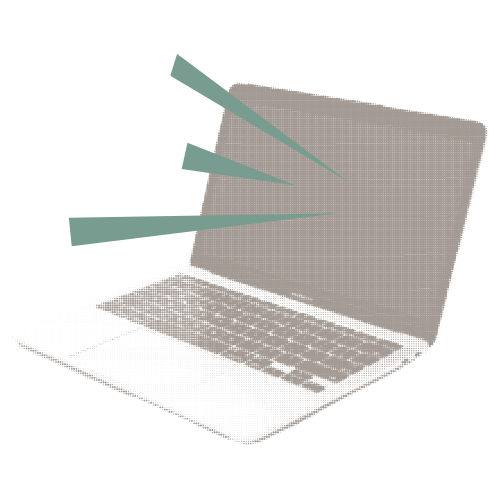 Illustration of a laptop computer with speech bubbles indicating communication or speech recognition.