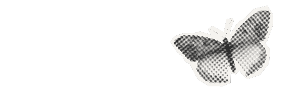 A black and white butterfly illustration with a dotted pattern.