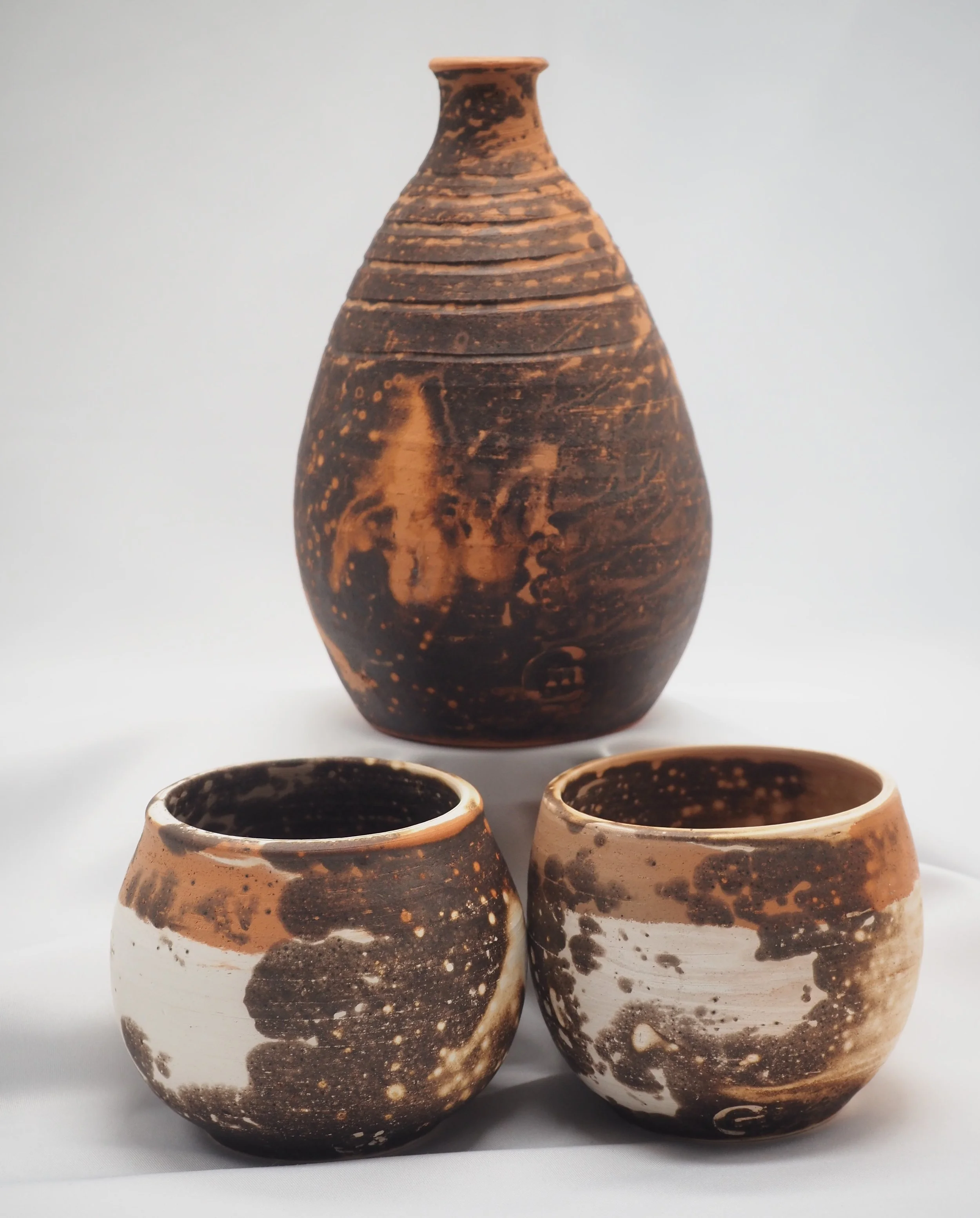 The Obvara Sake Set - Raku Firing - Obvara technique - Active yeast mixture (sourdough) on terracotta and mixed clays.