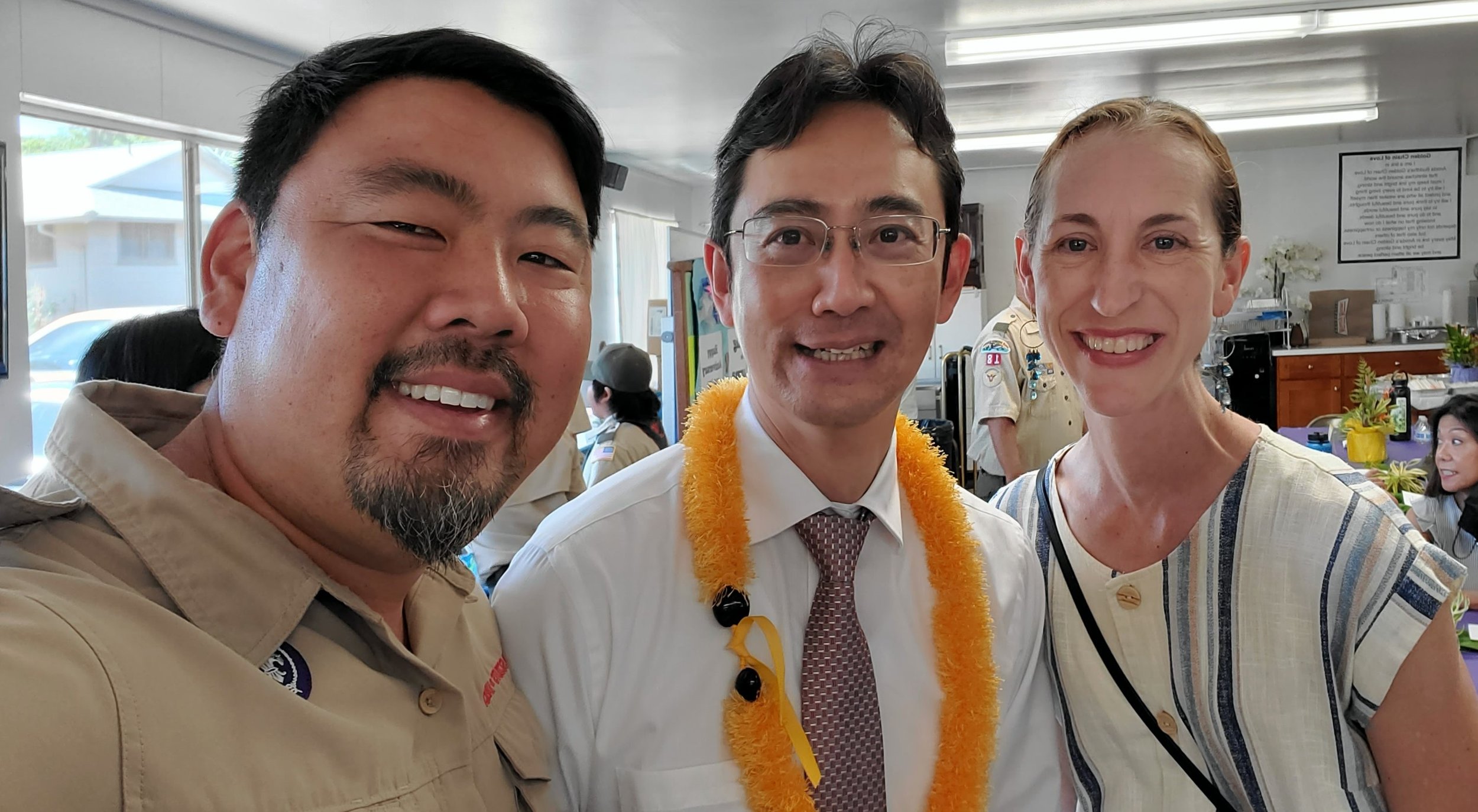   Katie and Sean Higuchi with Rev. Umitani who performed part of their wedding ceremony  