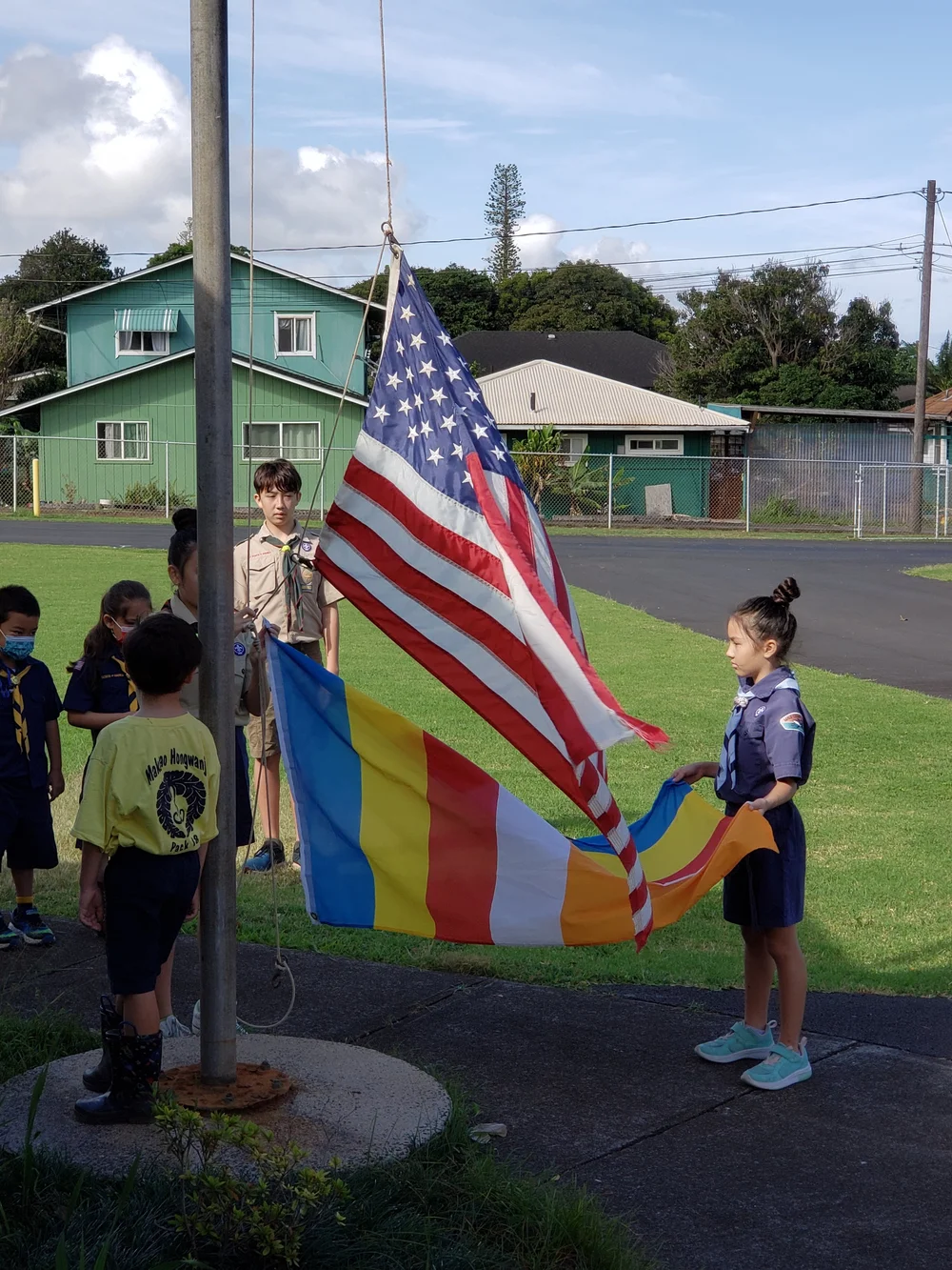 Scouts raising the flags