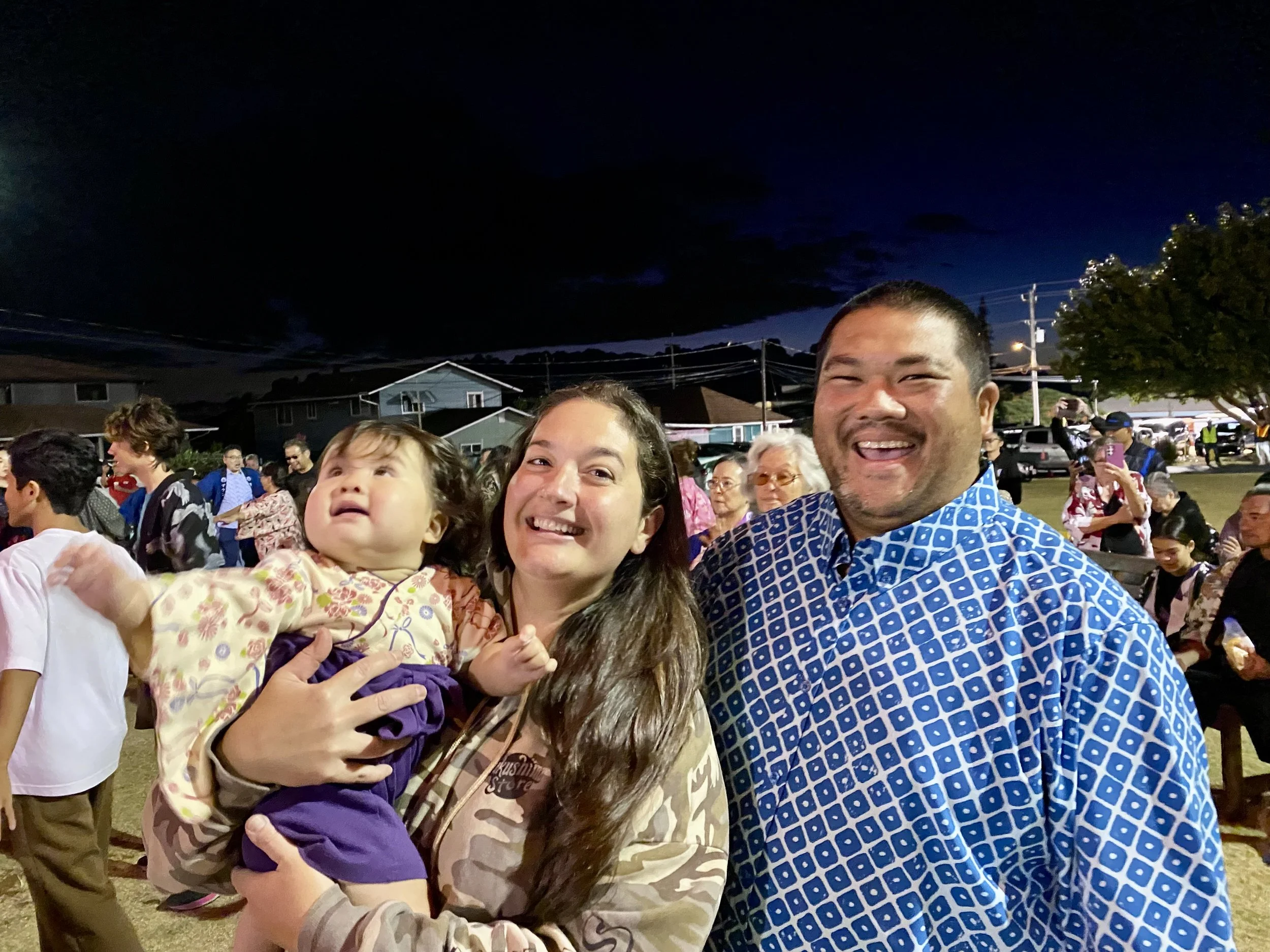 Hope at her first Bon Dance with parents Serena and Clinton Fukushima