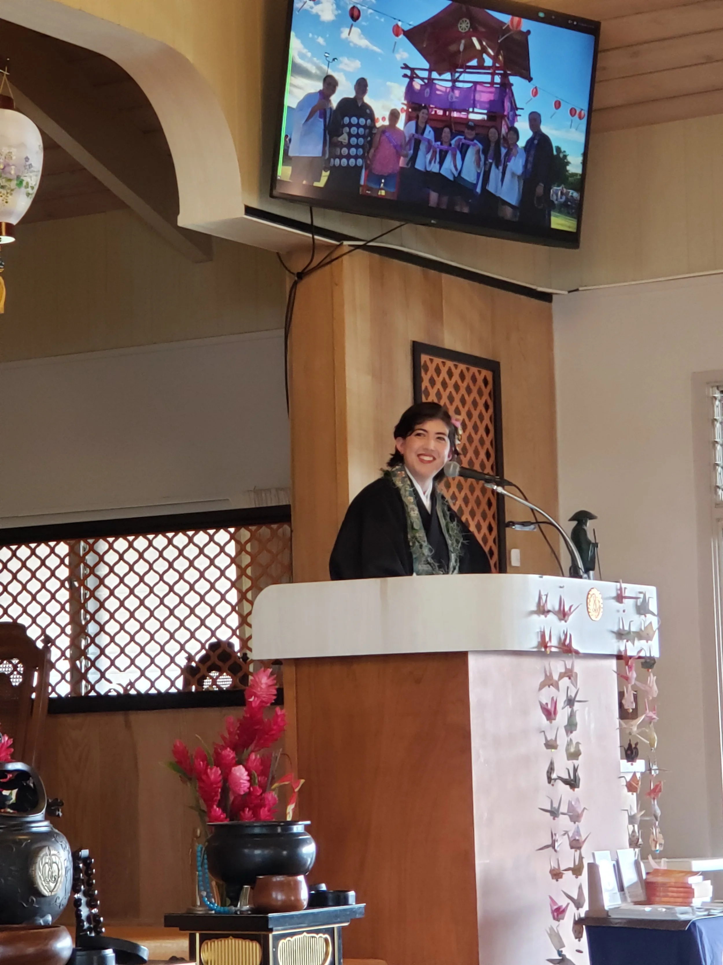 Rev. Sydney Shiroyama now and 2024 MHM Bon Dance