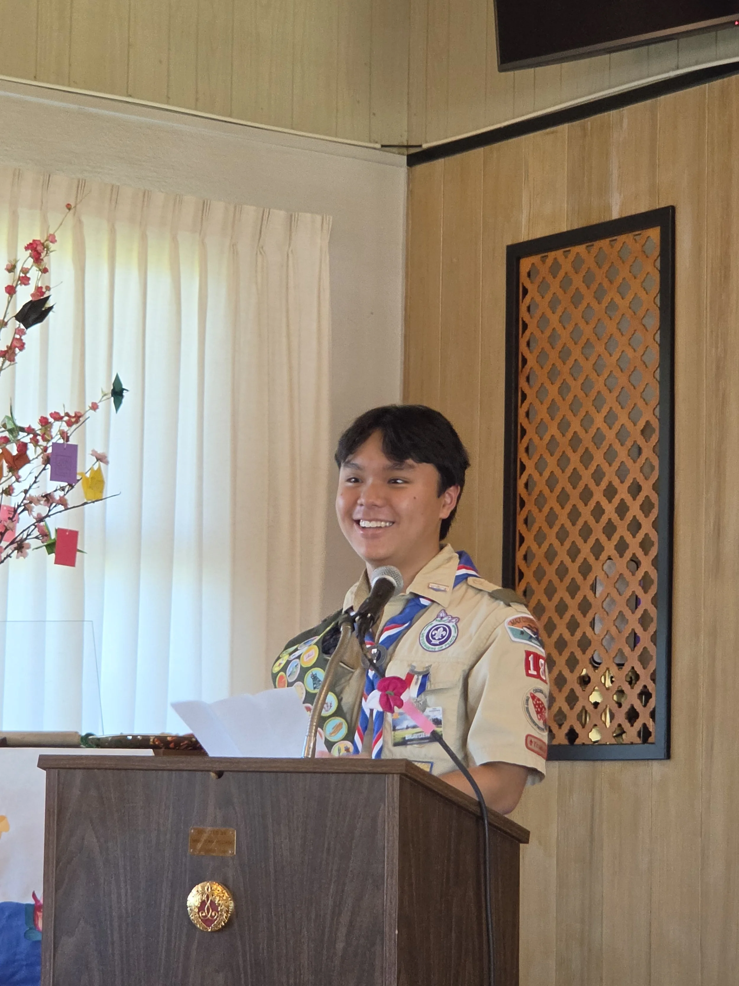 Eagle Brayden Kitagawa expressing his appreciation