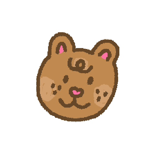 An animated gif of a smiling brown bear with a pink heart nose