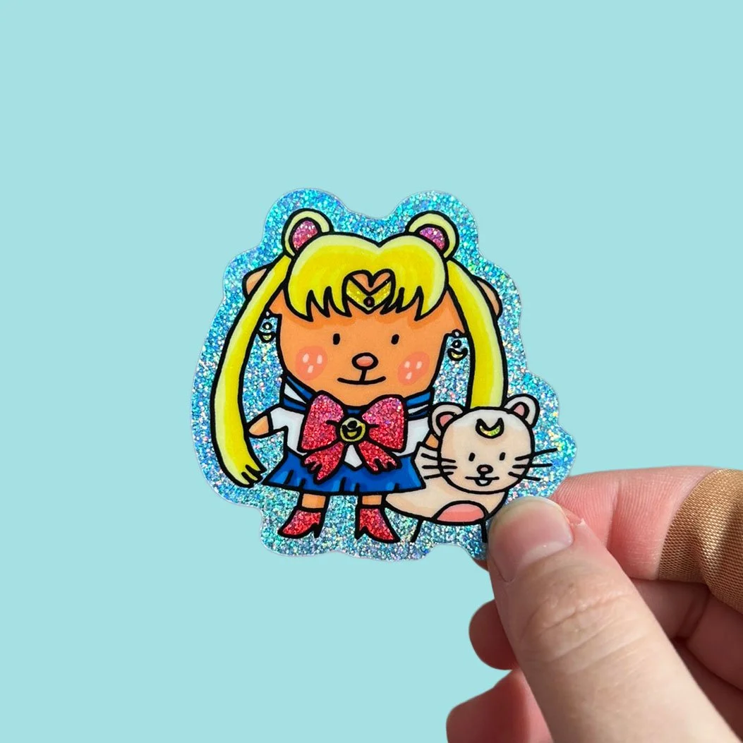 Magical Girl Poobert and Peaches Glitter Vinyl Sticker
