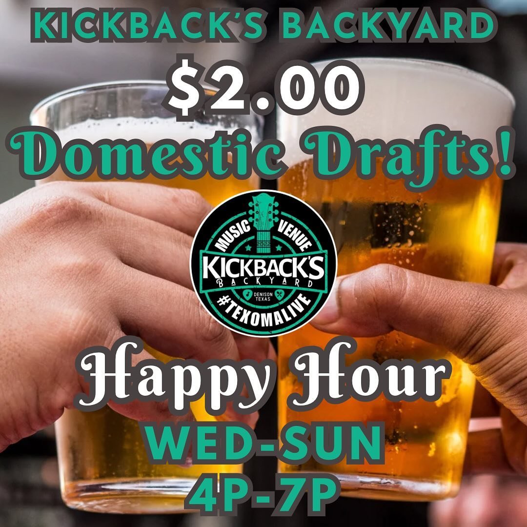 😮 Try the best #HAPPYHOUR specials Tues-Sun 4p-7p at @kickbacksbackyarddenison!!! 🥃🍹 TONIGHT Fri 4/26 we have #KARAOKE 8p-12p! 🎙️ Come party with us for #FriYAY at Texoma&rsquo;s new favorite place to #kickback! 🎉 @juliantheentertainer