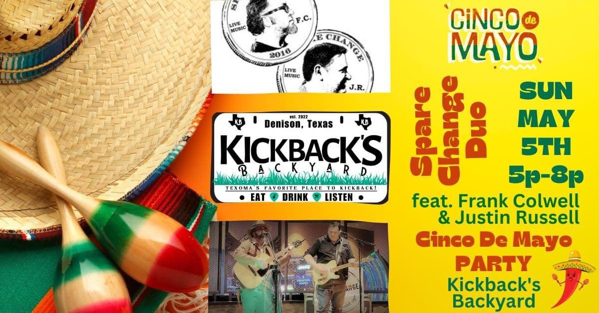 WOAH! 💛🍻 Cinco de DRINK-O is almost here! 🎉 Well #TEQUILA only $2.00! 🥃  Plus $3.00 MARGARITAS!!! 🤯 All. Day. Long! Sunday, May 5th 11am-10pm at @kickbacksbackyarddenison! 🍹 We have #livemusic w/ Spare Change feat. Frank Colwell &amp; Justin Ru