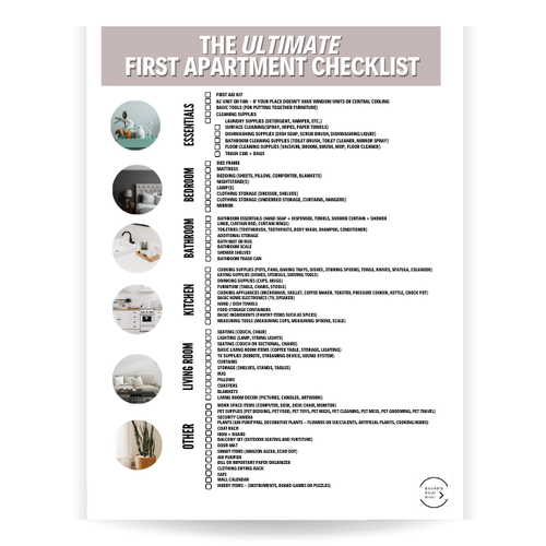 The Ultimate First Apartment Checklist  Apartment checklist, First  apartment, First apartment checklist