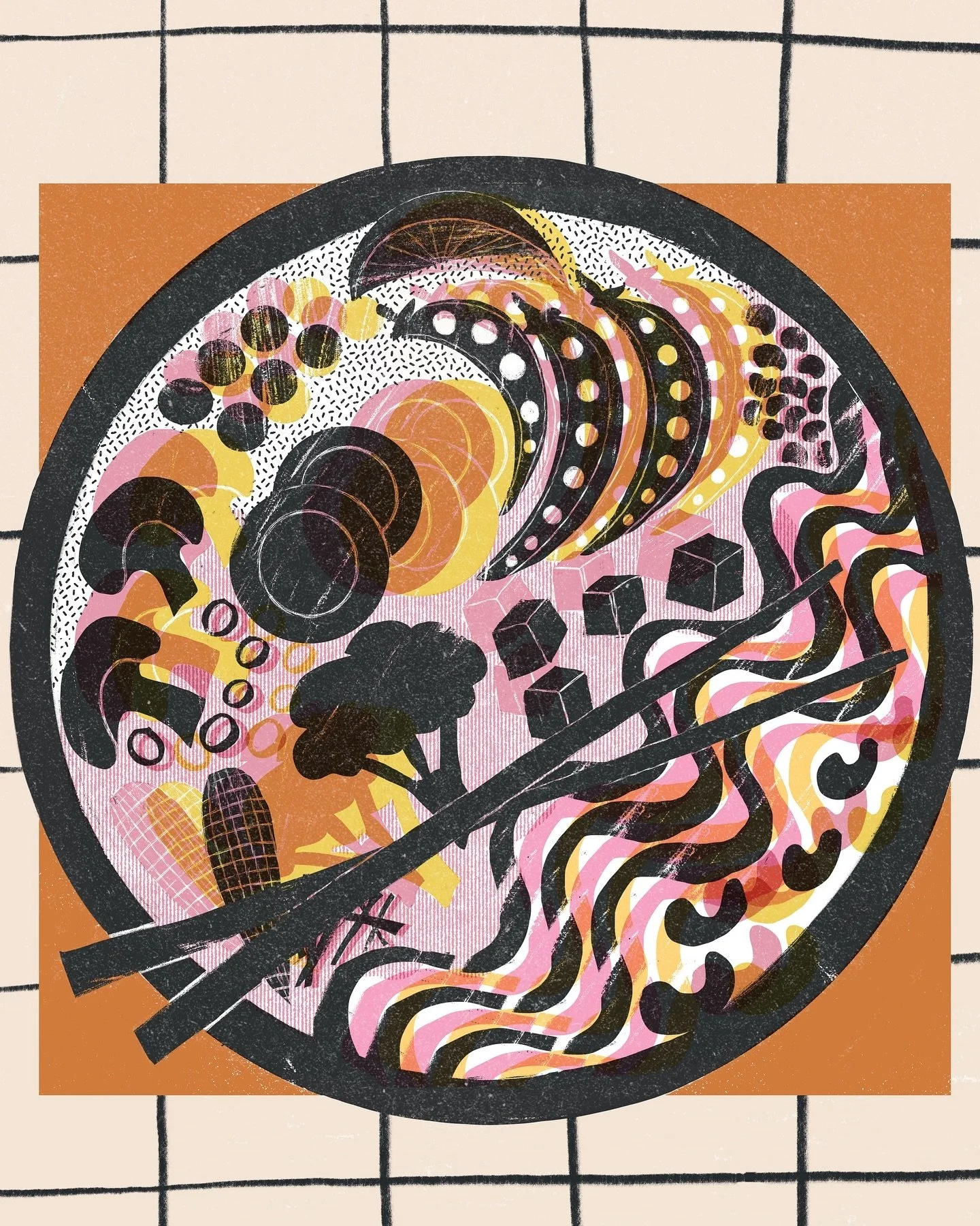 This one just kinda came together as a finished piece when I was trying to get a print order ready on Sunday. A piece I made back in New Zealand and now soon to be available in A3 Prints. This one&rsquo;s a favourite of mine. 

#noodlebowl #noodle #n