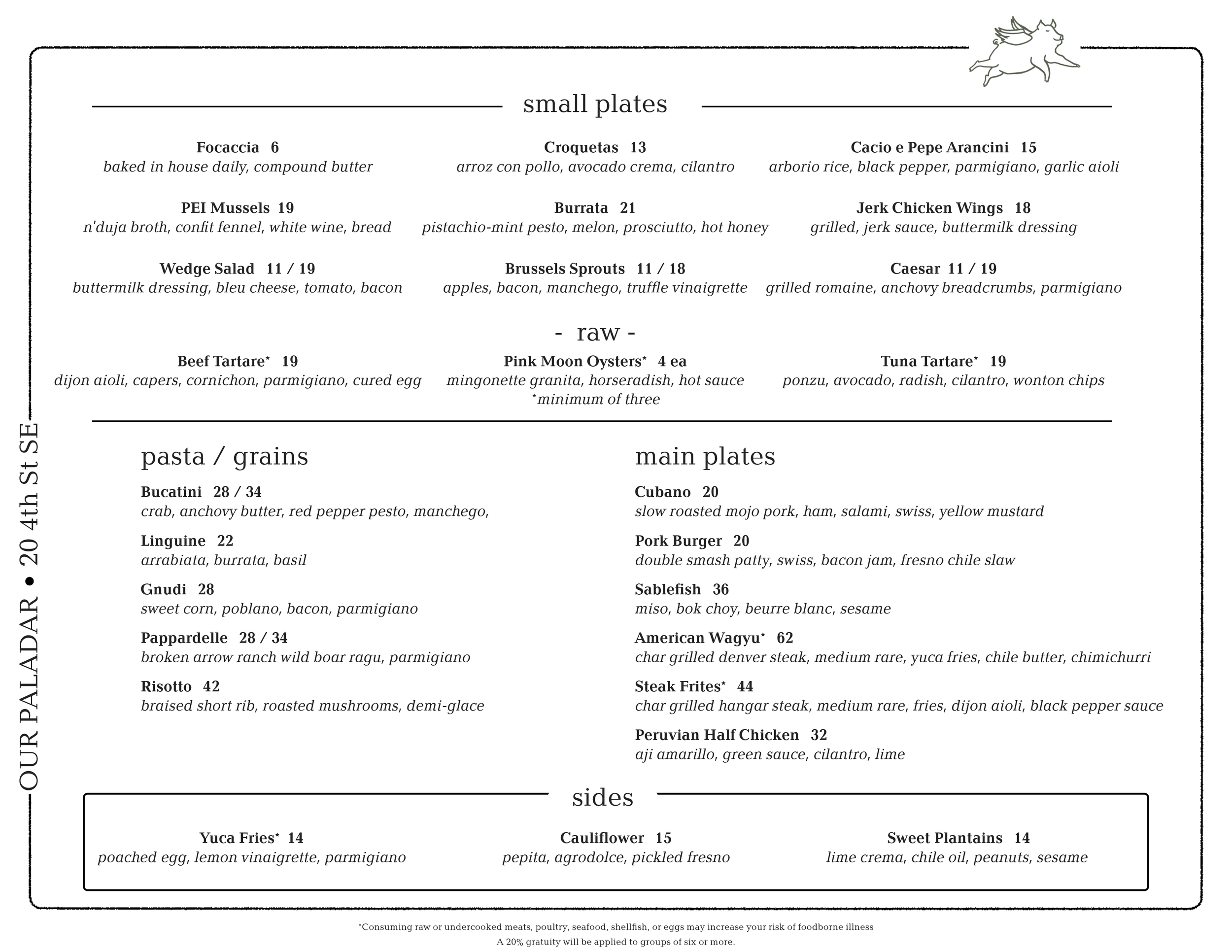 Dinner Menu — Our Paladar