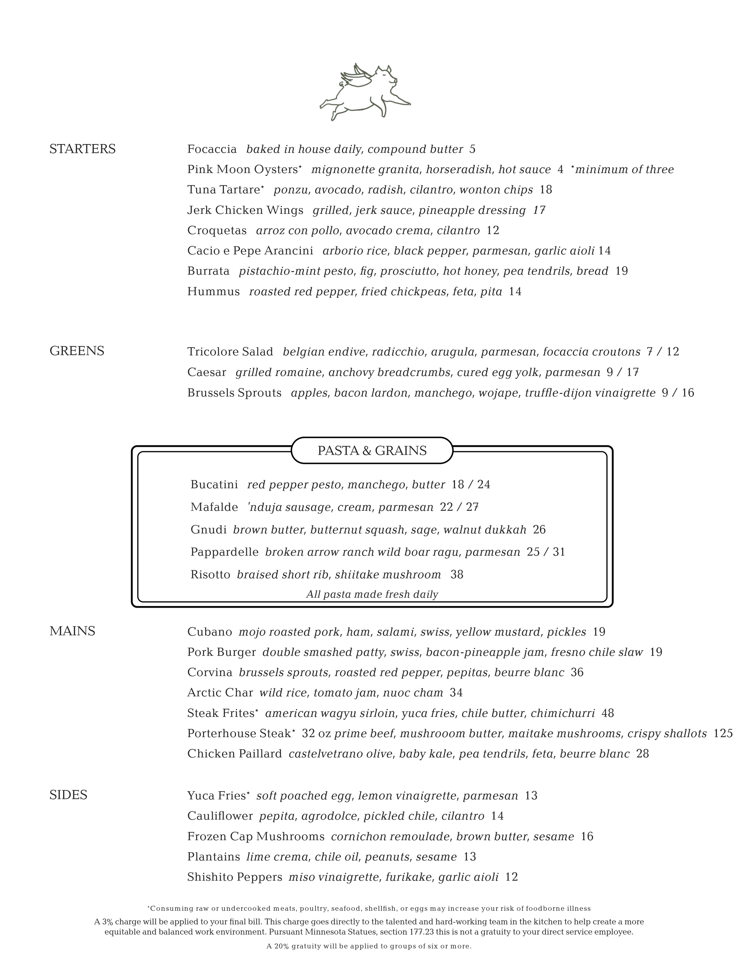 Dinner Menu — Our Paladar