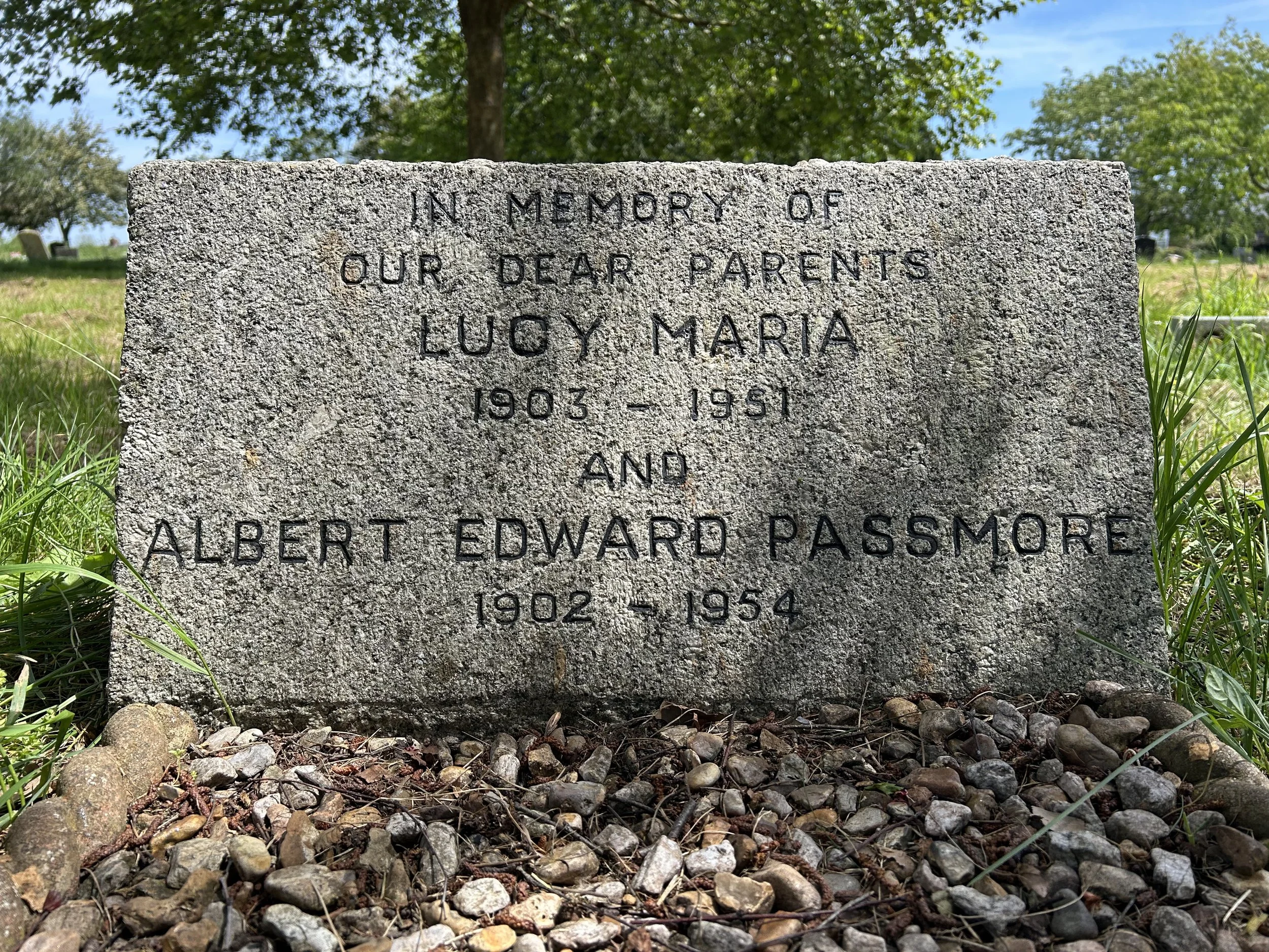 repaired lettering on headstone