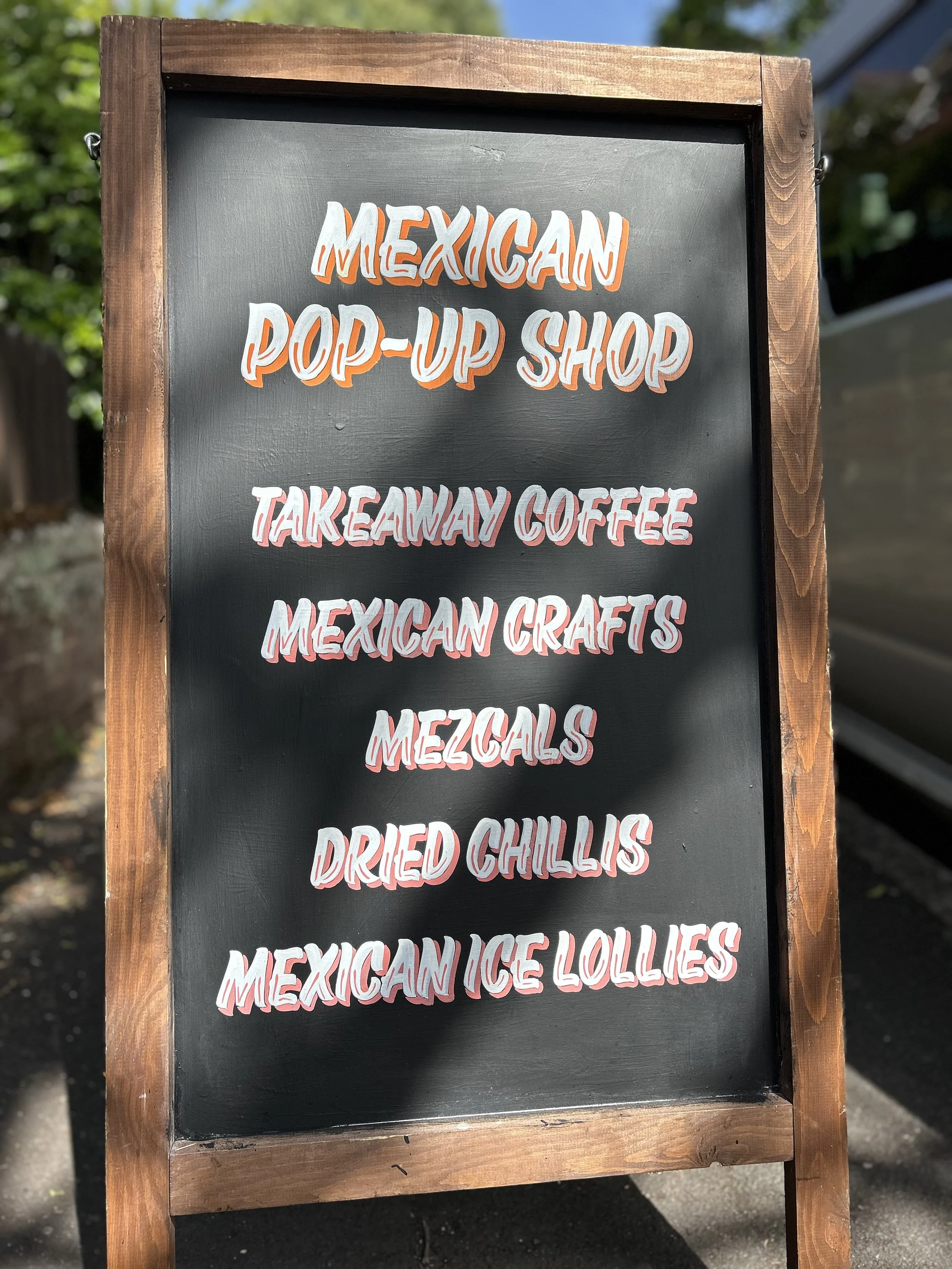 melpa totnes mexican pop up shop signpainting aboard painted by amy