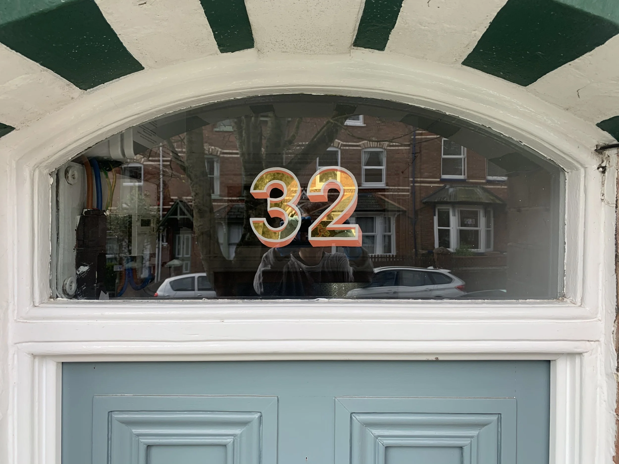 transom fan light gilded numbers reverse glass gilding