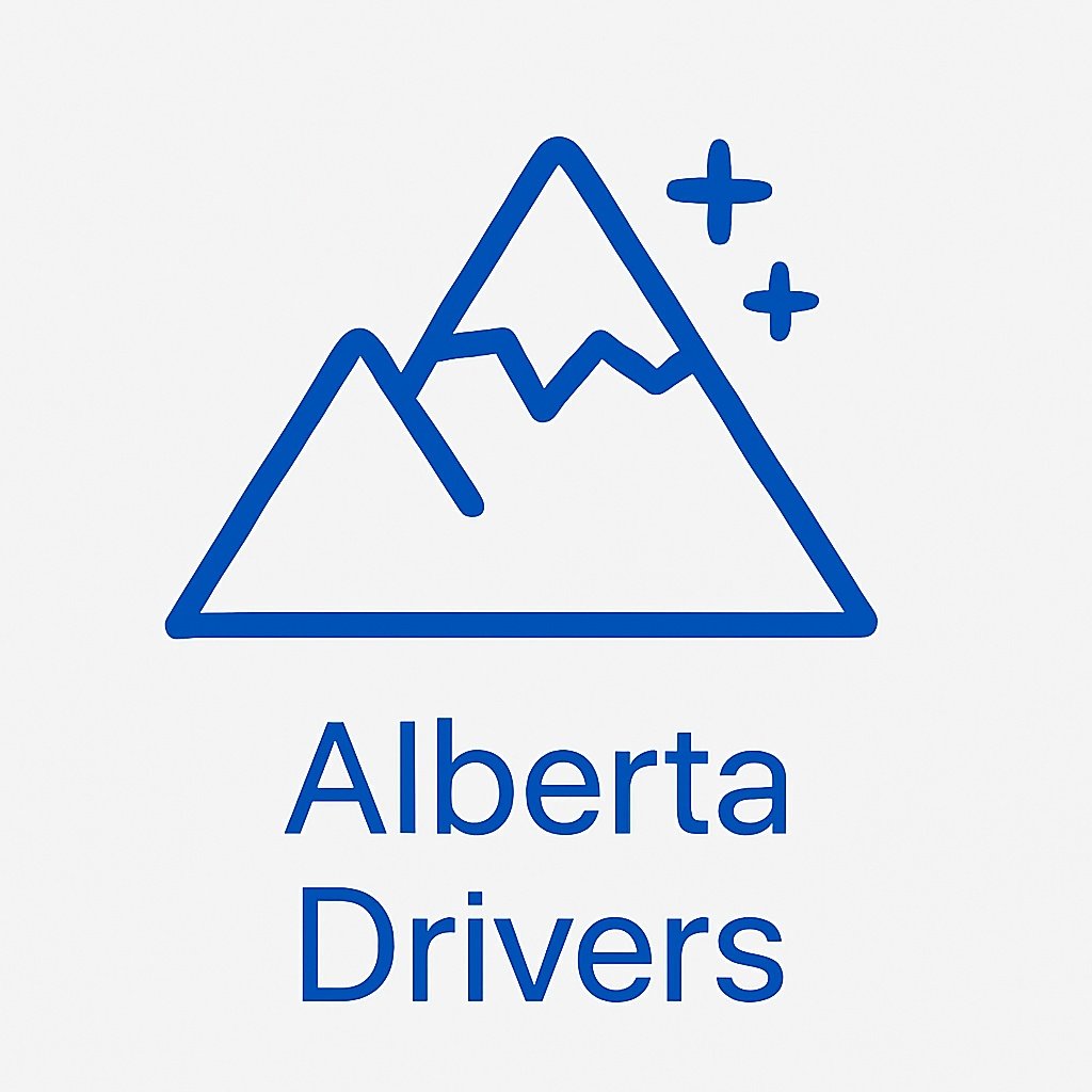 Blue mountain icon with snow peak labeled “Alberta Drivers,” representing winter road conditions and rugged terrain — part of Cotton Soft Detailing’s exterior detailing audience in Edmonton.
