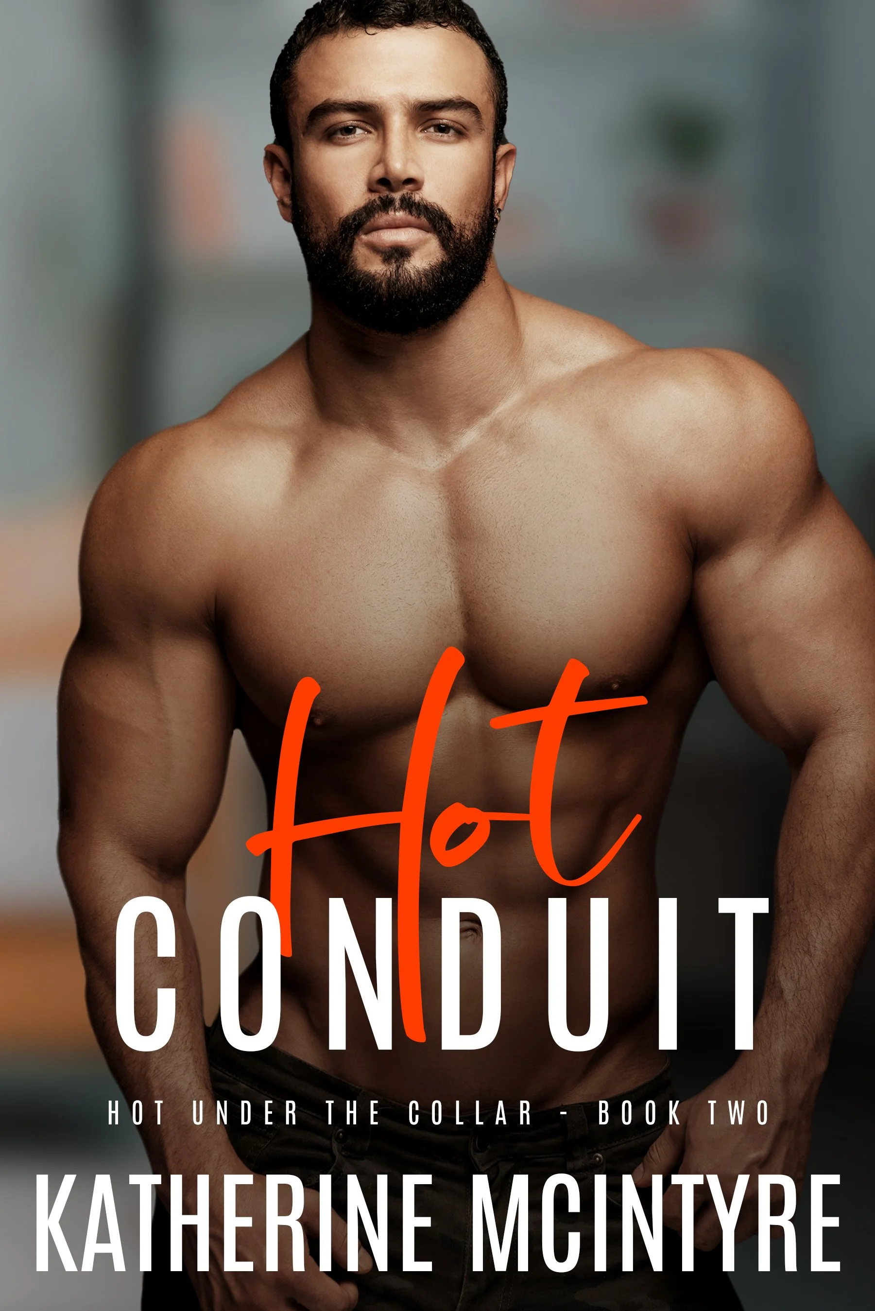 Cover of a book titled "Hot Conduit" featuring a shirtless man with a muscular build and beard, set against a blurred indoor background.