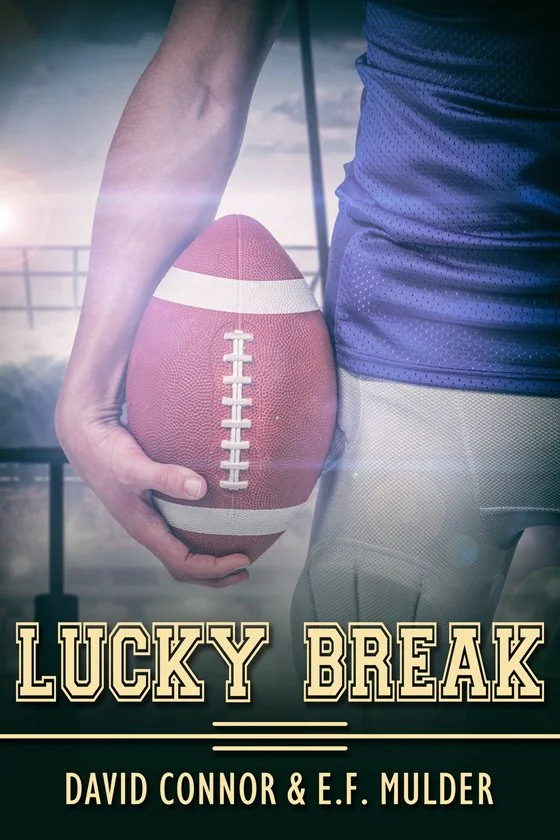 Cover of a book titled "Lucky Break" showing a person in a football uniform holding a football.