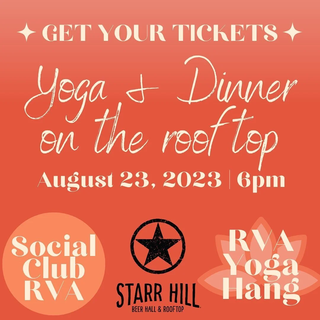 We are so excited to announce our upcoming collab with @rvayogahang and @starrhillrva 🧘🏻&zwj;♀️

Join us on August 23rd at Star Hill Rooftop in Scott&rsquo;s Addition for an hour long yoga flow taught by @carlyszenden followed by a casual dinner ca